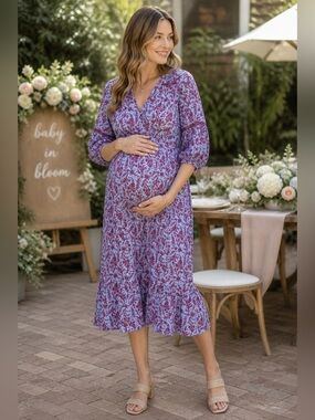 Hatch Juliet Floral Maternity Midi Dress Baby Shower Boho Small size 1 v neck